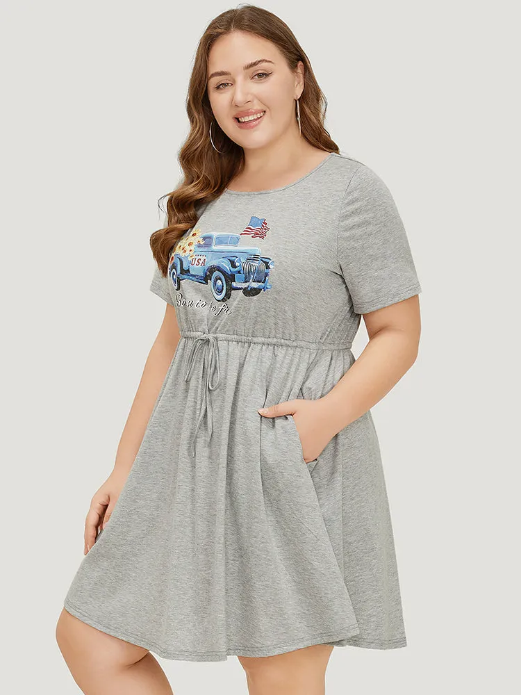 Car Print Drawstring Pocket Flutter Graphic Dress sold by Bloomchic product image thumbnail 3