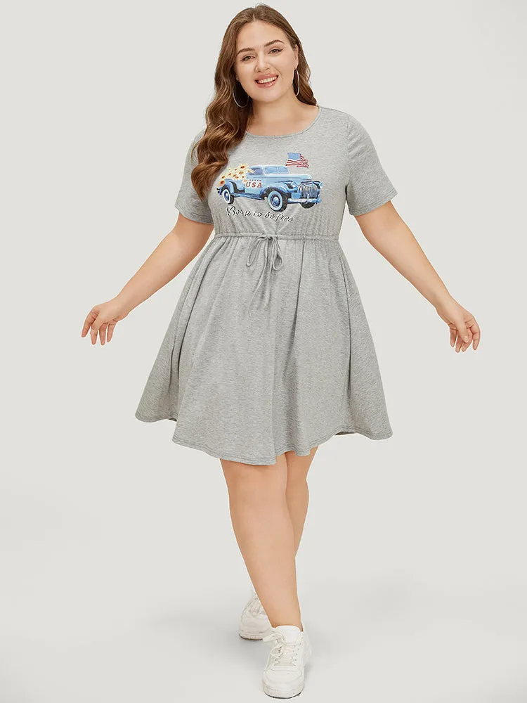 Car Print Drawstring Pocket Flutter Graphic Dress sold by Bloomchic product image thumbnail 2