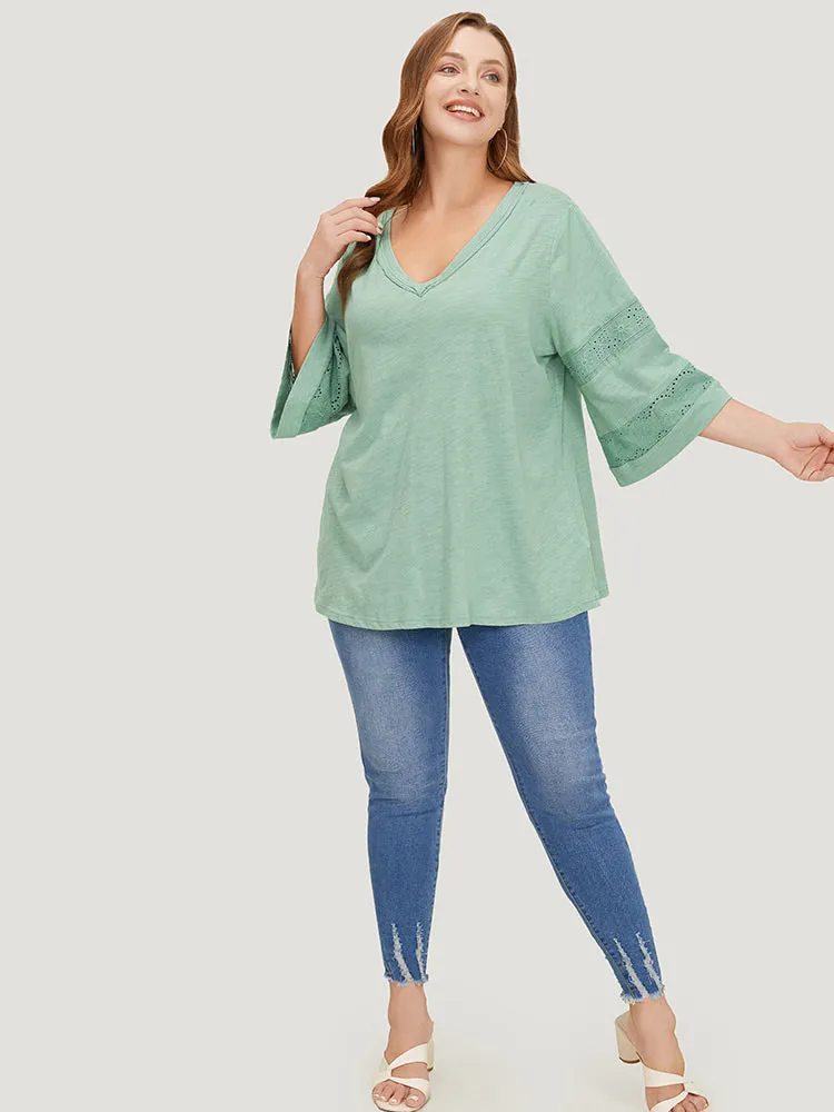 Solid Broderie Anglaise Flounce Sleeve T-shirt sold by Bloomchic product image thumbnail 4