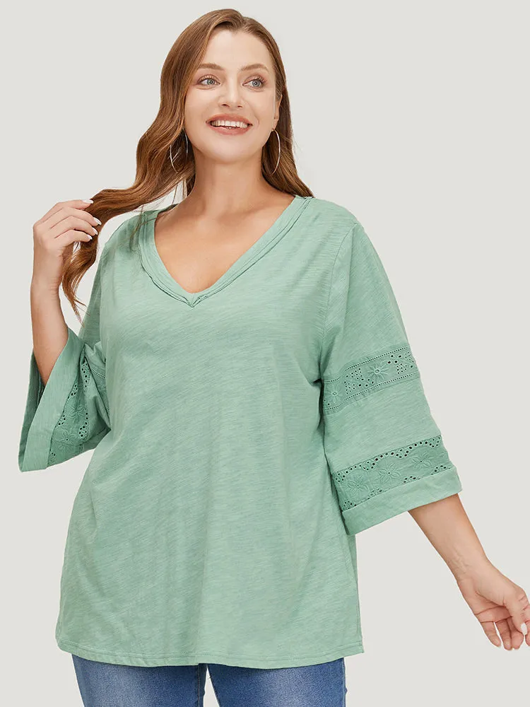 Solid Broderie Anglaise Flounce Sleeve T-shirt sold by Bloomchic