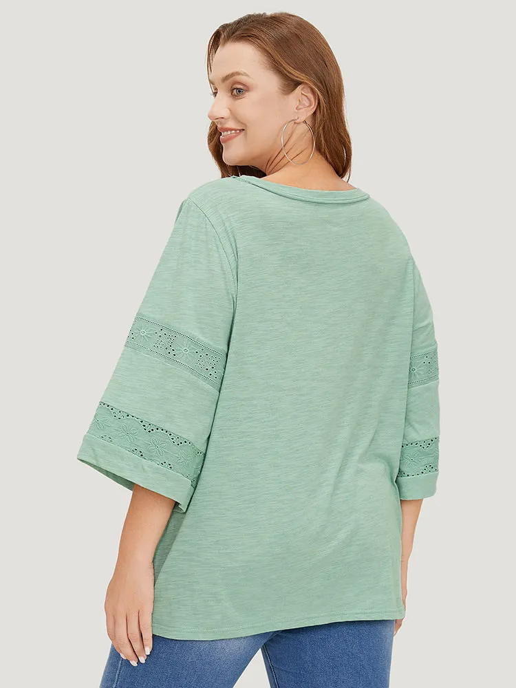 Solid Broderie Anglaise Flounce Sleeve T-shirt sold by Bloomchic product image thumbnail 5