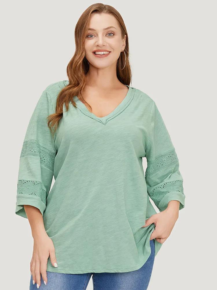 Solid Broderie Anglaise Flounce Sleeve T-shirt sold by Bloomchic product image thumbnail 2