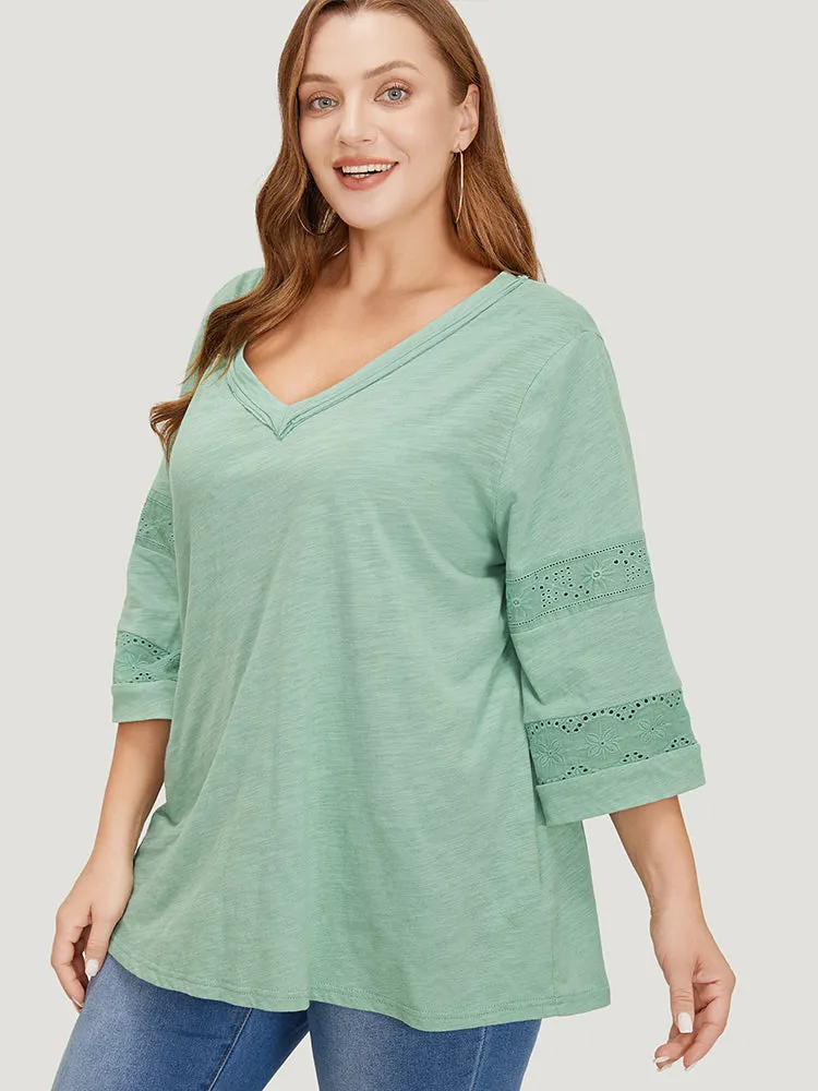 Solid Broderie Anglaise Flounce Sleeve T-shirt sold by Bloomchic product image thumbnail 3