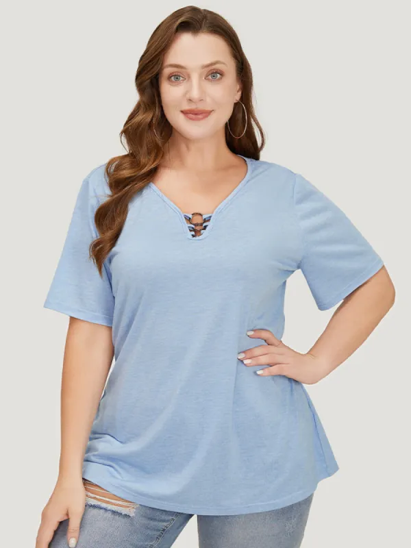 Solid O Ring Detail T-shirt sold by Bloomchic