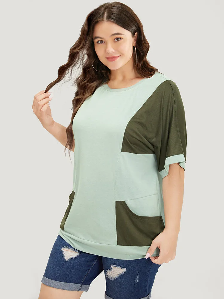 Two Tone Dolman Sleeve Patched Pocket T-shirt sold by Bloomchic product image thumbnail 3