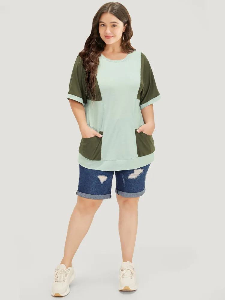 Two Tone Dolman Sleeve Patched Pocket T-shirt sold by Bloomchic product image thumbnail 4