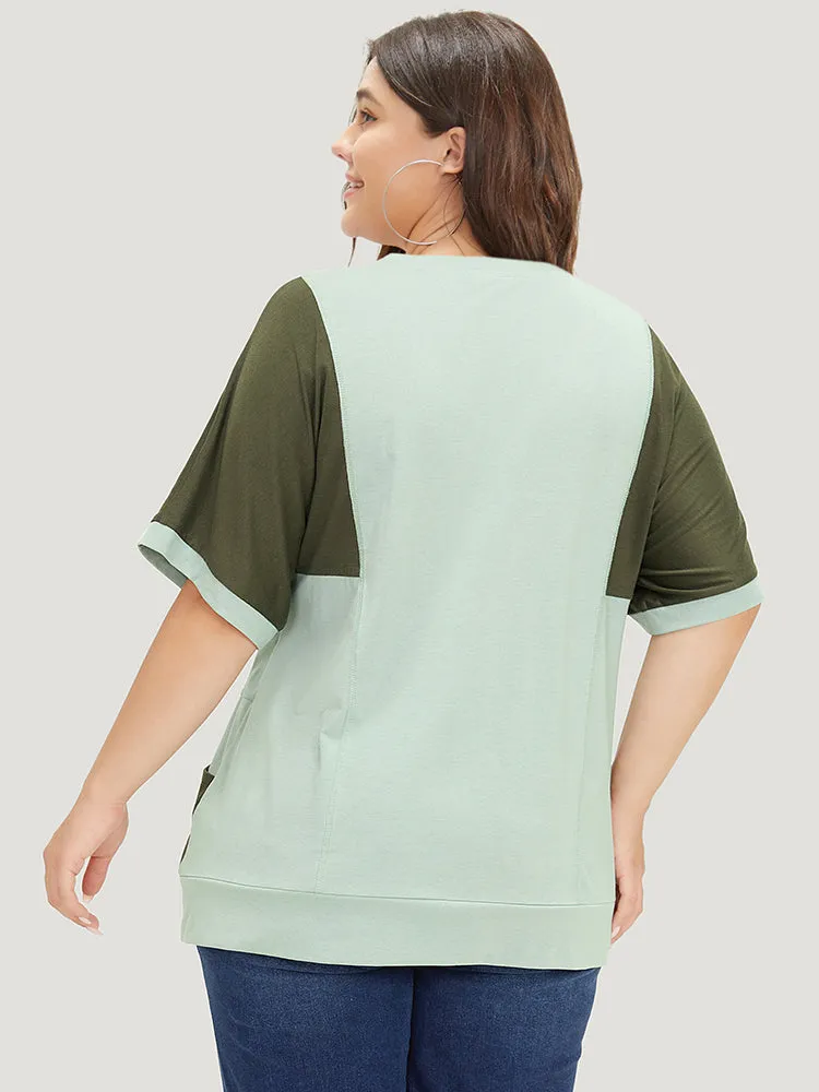 Two Tone Dolman Sleeve Patched Pocket T-shirt sold by Bloomchic product image thumbnail 5