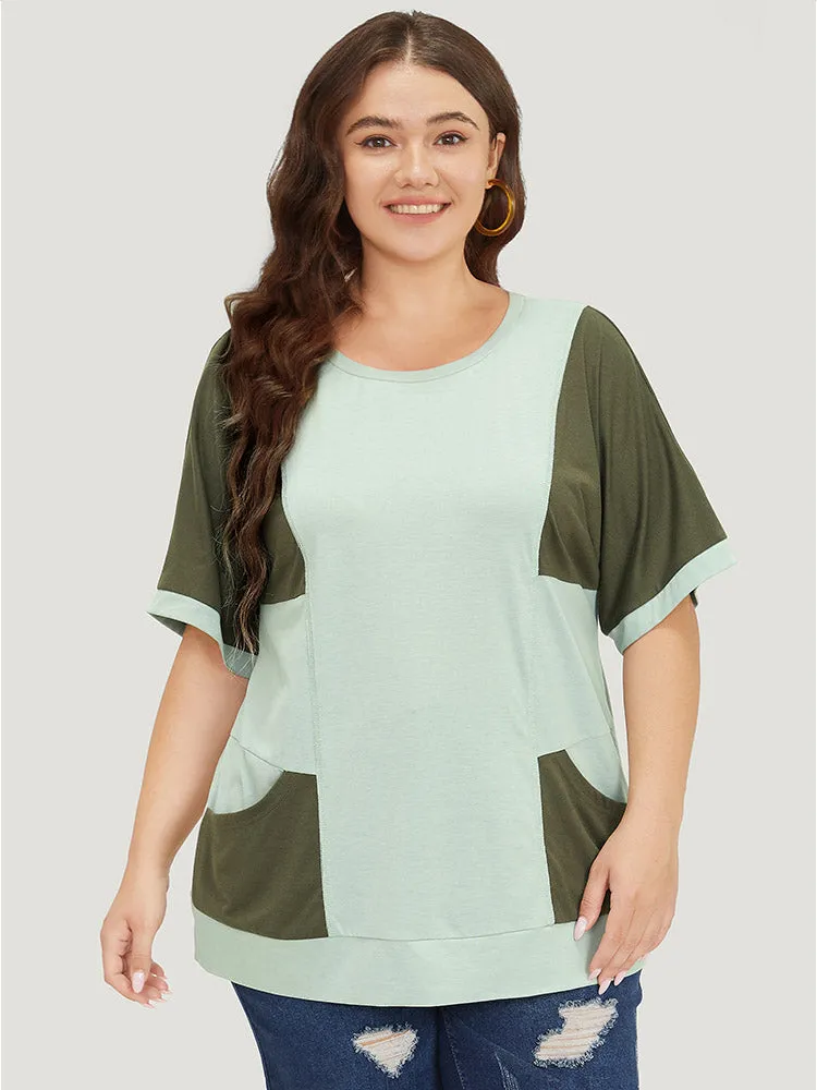 Two Tone Dolman Sleeve Patched Pocket T-shirt sold by Bloomchic product image thumbnail 2