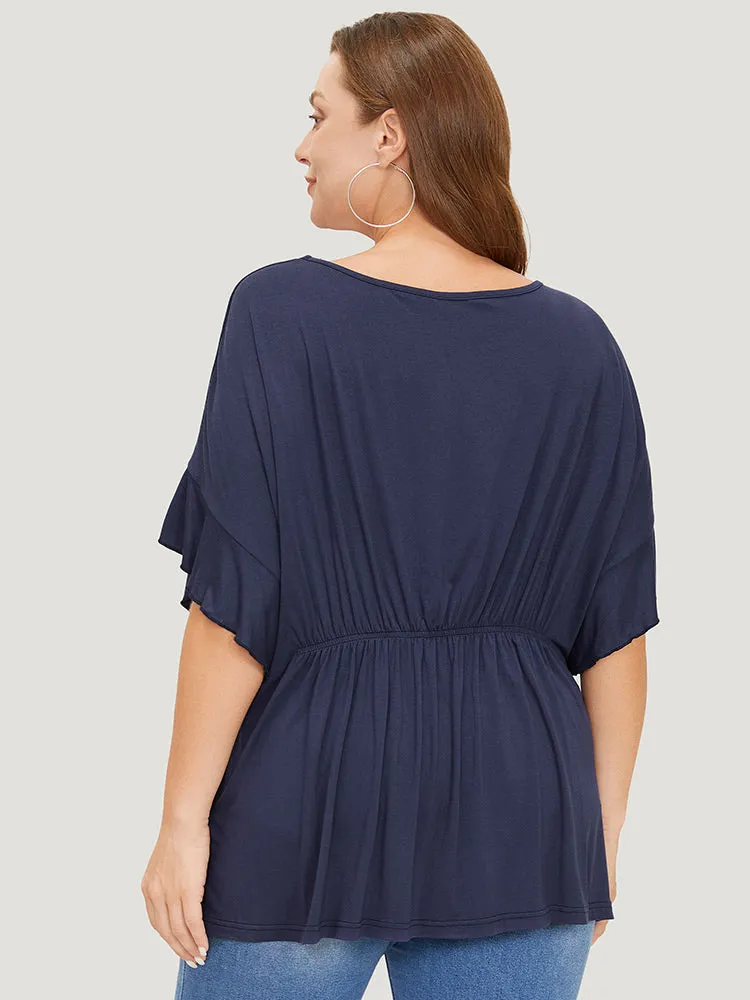 Plain Gathered Batwing Sleeve Ruffle T-shirt sold by Bloomchic product image thumbnail 5