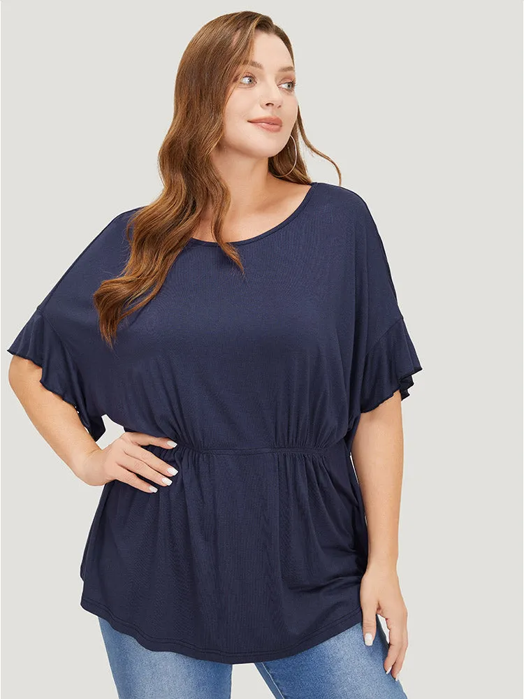 Plain Gathered Batwing Sleeve Ruffle T-shirt sold by Bloomchic product image thumbnail 2