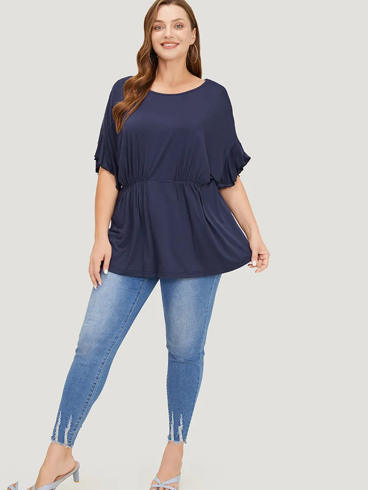 Plain Gathered Batwing Sleeve Ruffle T-shirt sold by Bloomchic product image thumbnail 4