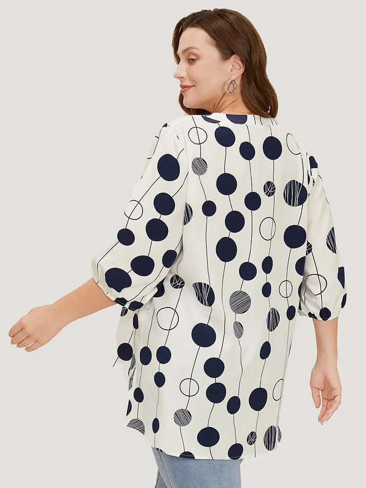 Polka Dot Button Detail Lantern Sleeve Split High Low Blouse sold by Bloomchic product image thumbnail 4