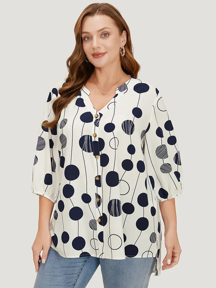Polka Dot Button Detail Lantern Sleeve Split High Low Blouse sold by Bloomchic