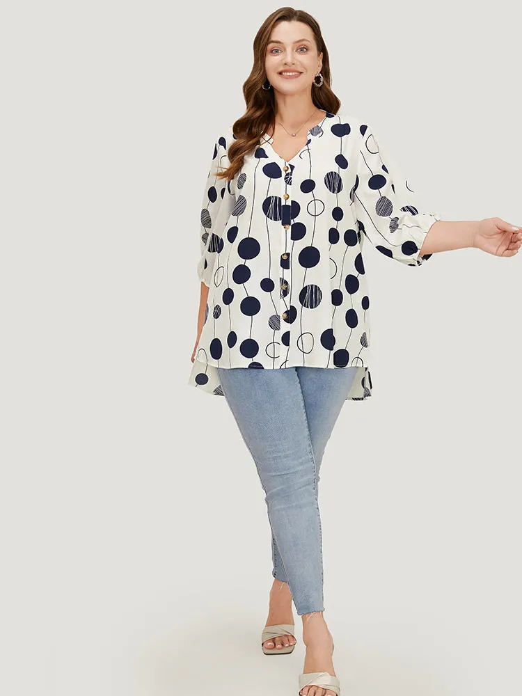 Polka Dot Button Detail Lantern Sleeve Split High Low Blouse sold by Bloomchic product image thumbnail 5