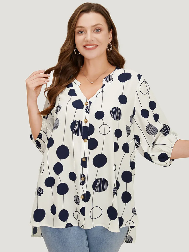 Polka Dot Button Detail Lantern Sleeve Split High Low Blouse sold by Bloomchic product image thumbnail 2