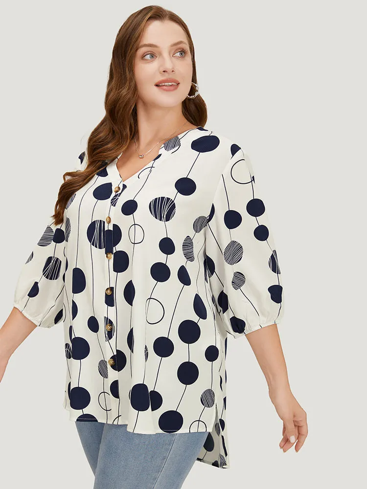 Polka Dot Button Detail Lantern Sleeve Split High Low Blouse sold by Bloomchic product image thumbnail 3