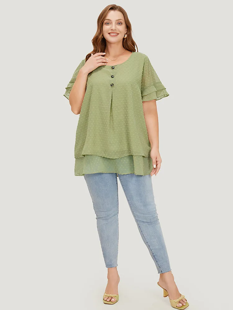 Polka Dot Button Detail Mesh Ruffle Layered Blouse sold by Bloomchic product image thumbnail 4