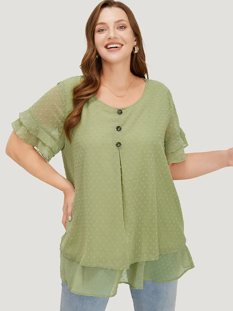 Polka Dot Button Detail Mesh Ruffle Layered Blouse sold by Bloomchic product image thumbnail 5
