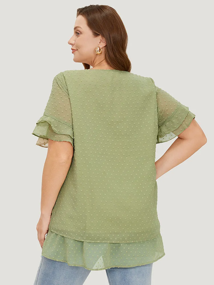 Polka Dot Button Detail Mesh Ruffle Layered Blouse sold by Bloomchic product image thumbnail 2