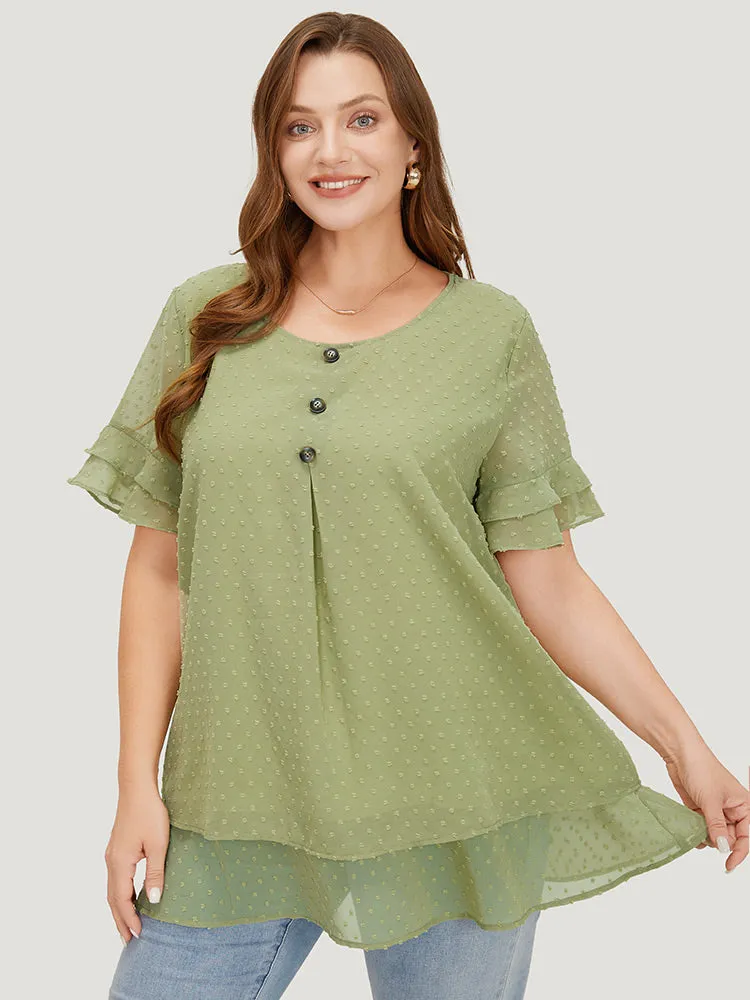 Polka Dot Button Detail Mesh Ruffle Layered Blouse sold by Bloomchic product image thumbnail 3