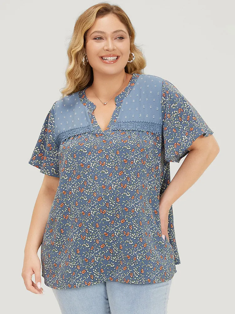 Ditsy Floral & Polka Dot Lace Notched Neck Blouse sold by Bloomchic product image thumbnail 5