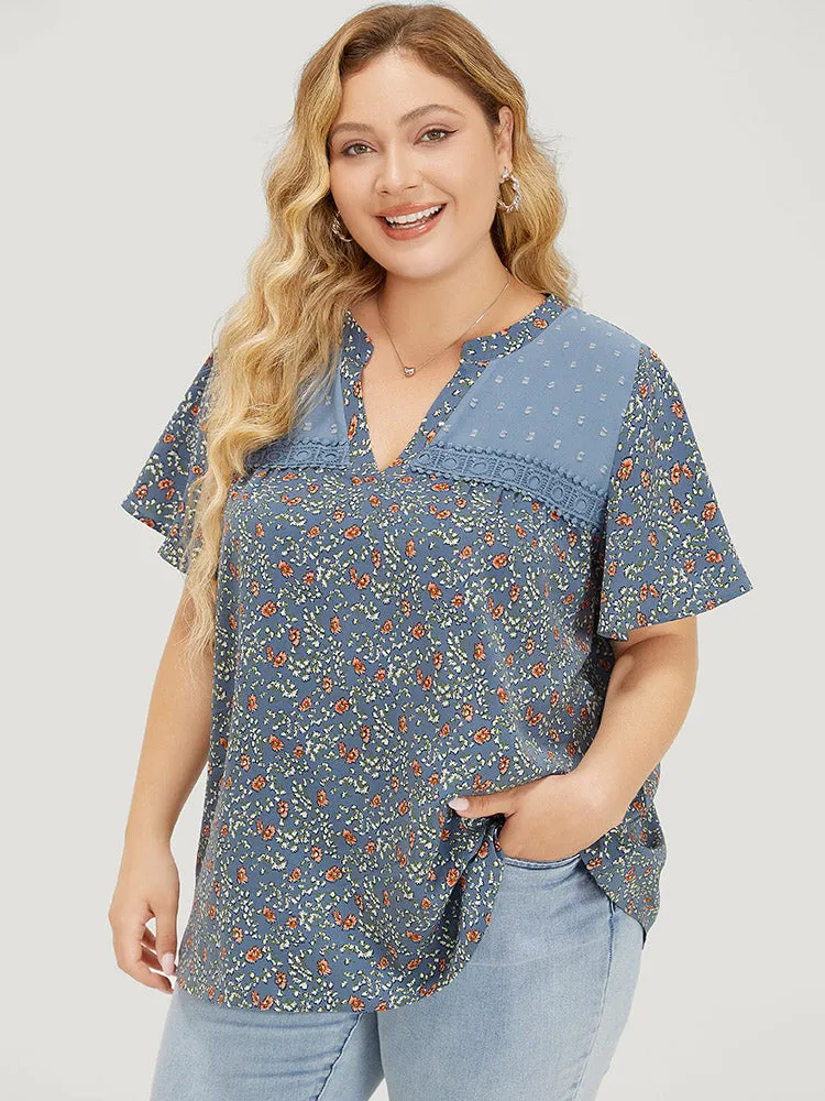 Ditsy Floral & Polka Dot Lace Notched Neck Blouse sold by Bloomchic product image thumbnail 2