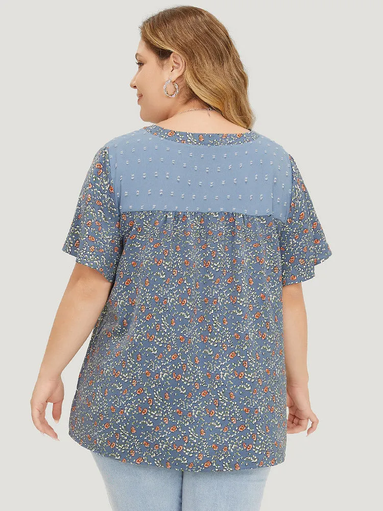 Ditsy Floral & Polka Dot Lace Notched Neck Blouse sold by Bloomchic product image thumbnail 3