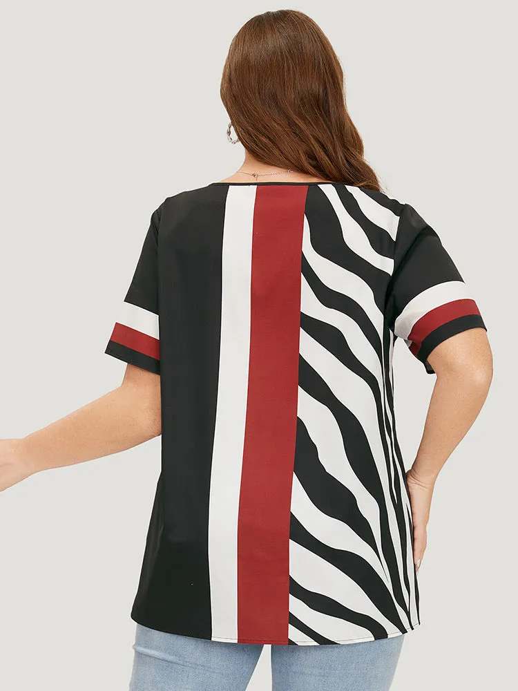 Striped & Geometric Print Crew Neck Blouse sold by Bloomchic product image thumbnail 3