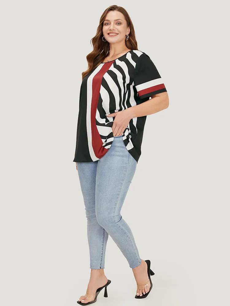 Striped & Geometric Print Crew Neck Blouse sold by Bloomchic product image thumbnail 4