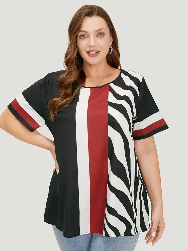 Striped & Geometric Print Crew Neck Blouse sold by Bloomchic product image thumbnail 5