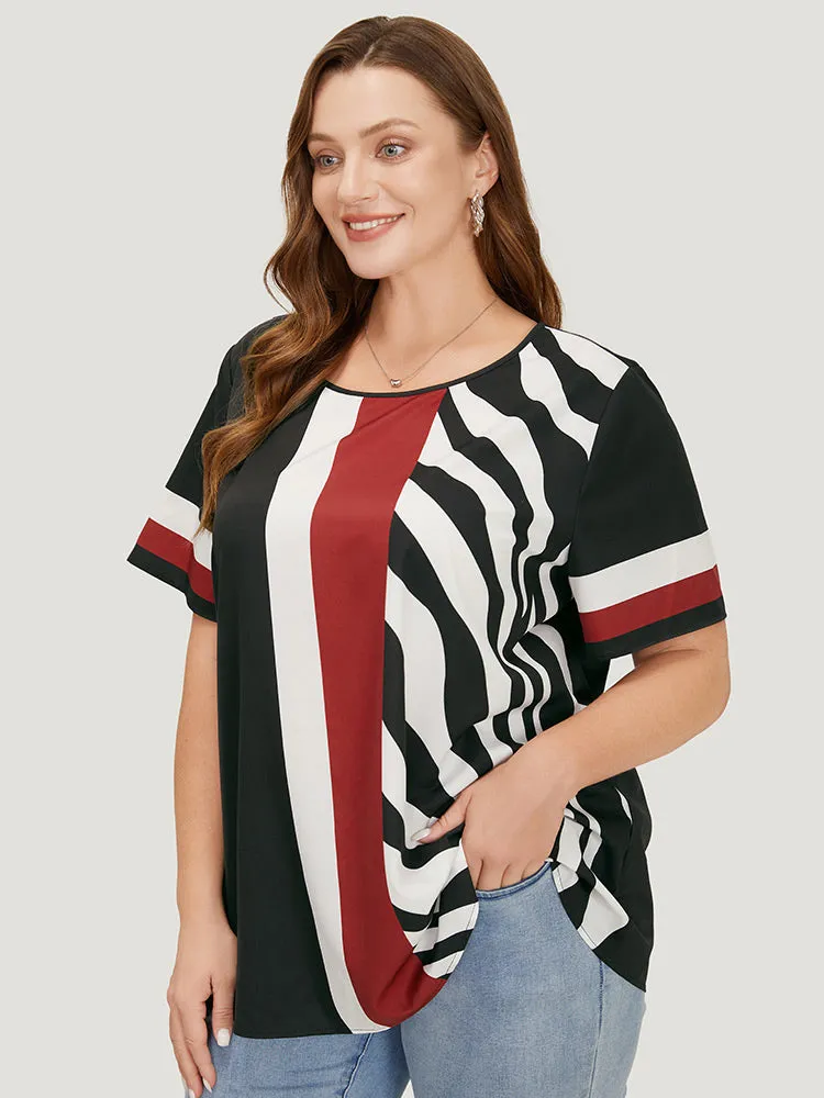 Striped & Geometric Print Crew Neck Blouse sold by Bloomchic product image thumbnail 2
