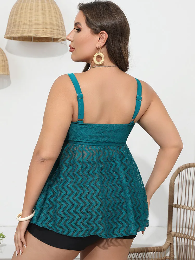 Plain Geometric Mesh Flutter Hem V Neck Tankini Top sold by Bloomchic product image thumbnail 2