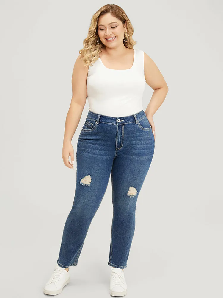 Straight Leg Very Stretchy High Rise Medium Wash Jeans sold by Bloomchic product image thumbnail 3