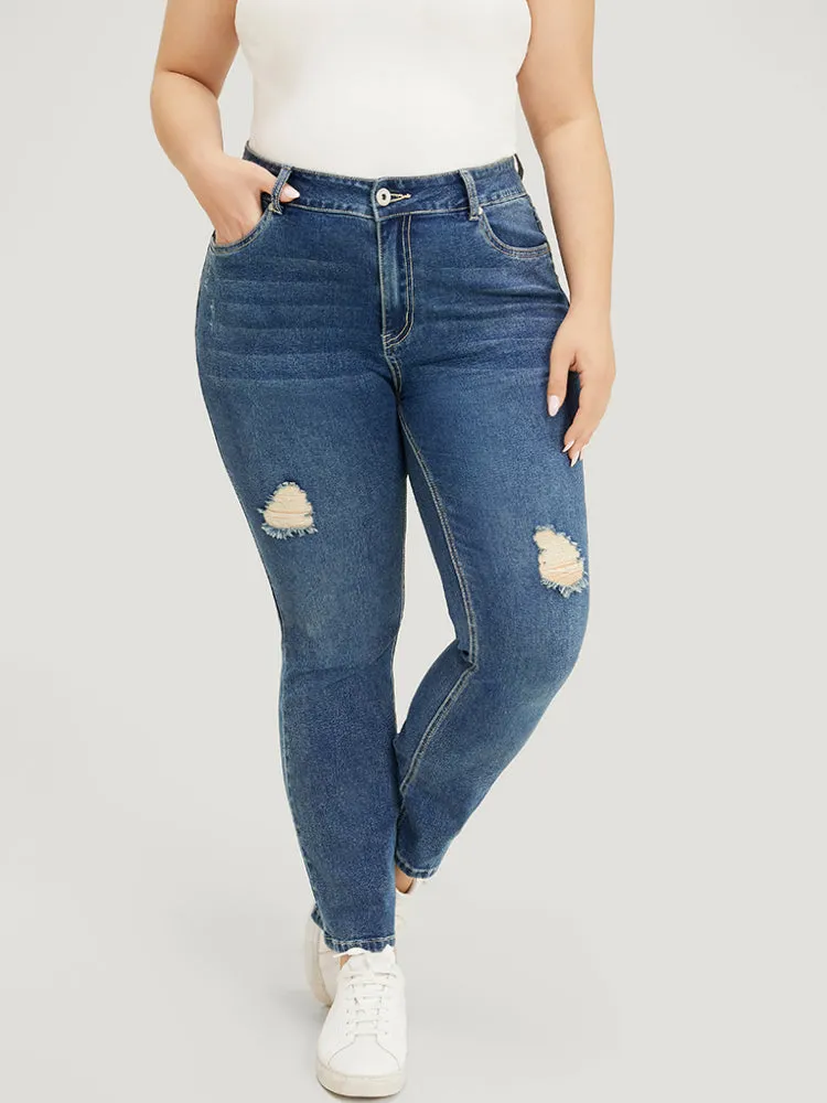 Straight Leg Very Stretchy High Rise Medium Wash Jeans sold by Bloomchic product image thumbnail 4