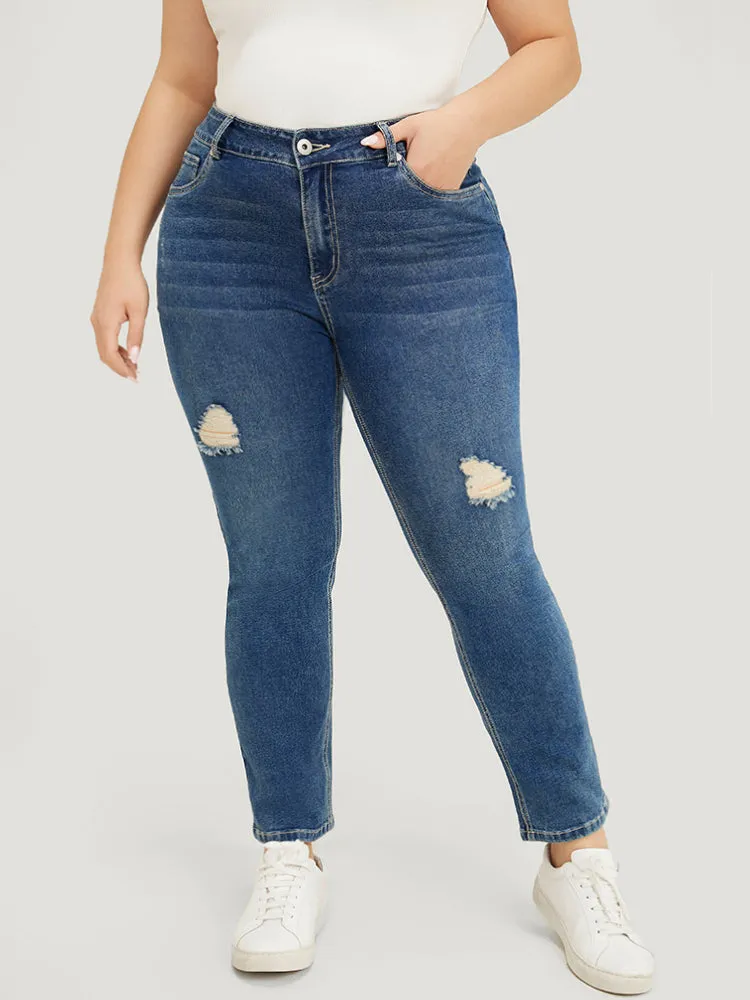 Straight Leg Very Stretchy High Rise Medium Wash Jeans sold by Bloomchic product image thumbnail 2