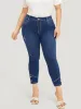 Very Stretchy High Rise Dark Wash Button Hem Jeans sold by Bloomchic