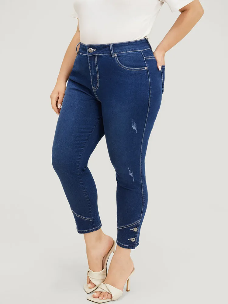 Very Stretchy High Rise Dark Wash Button Hem Jeans sold by Bloomchic product image thumbnail 5