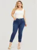 Very Stretchy High Rise Dark Wash Button Hem Jeans sold by Bloomchic