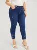 Very Stretchy High Rise Dark Wash Button Hem Jeans sold by Bloomchic