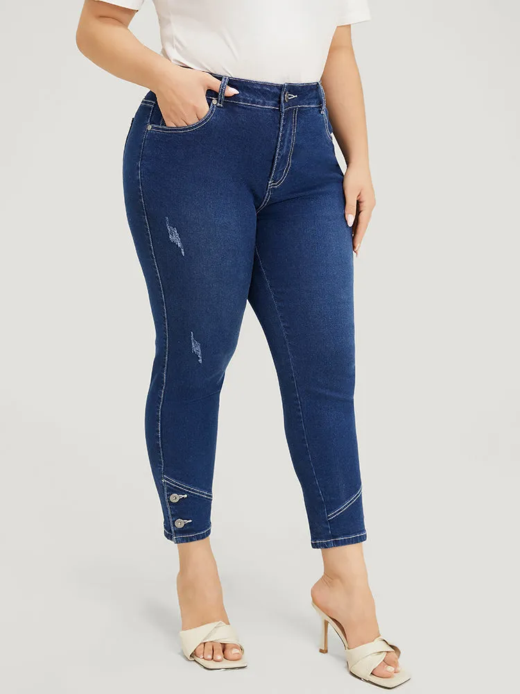 Very Stretchy High Rise Dark Wash Button Hem Jeans sold by Bloomchic product image thumbnail 3