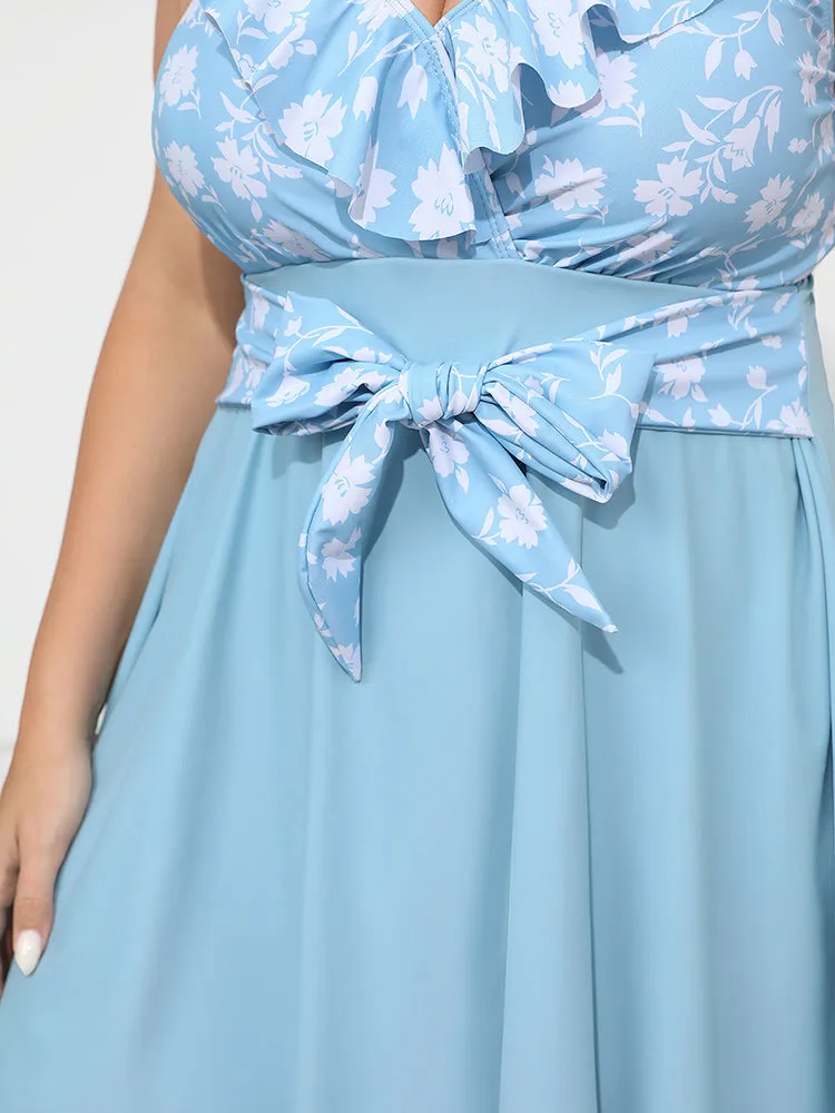 Floral Patchwork Ruffle Trim Knot Front Swim Dress sold by Bloomchic product image thumbnail 3