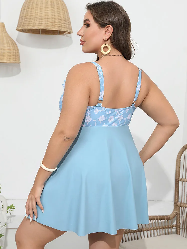 Floral Patchwork Ruffle Trim Knot Front Swim Dress sold by Bloomchic product image thumbnail 2