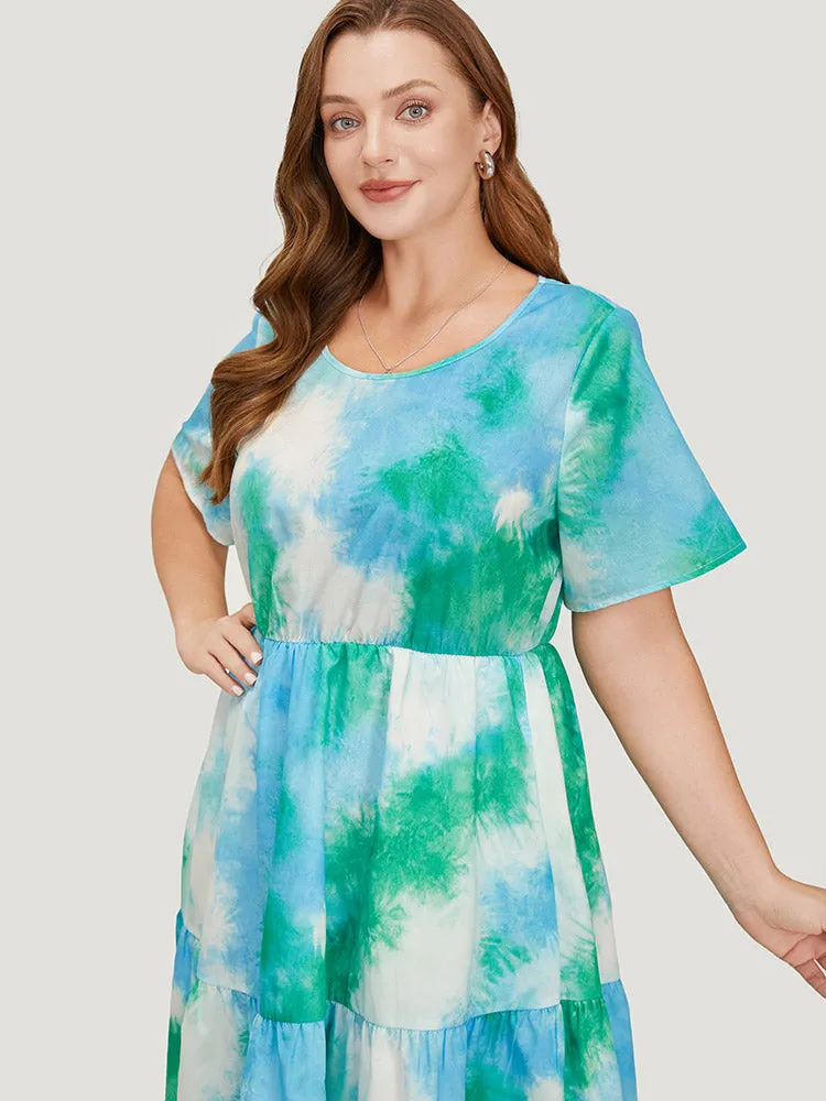 Tie Dye Crew Neck Pocket Ruffle Tiered Dress sold by Bloomchic product image thumbnail 5