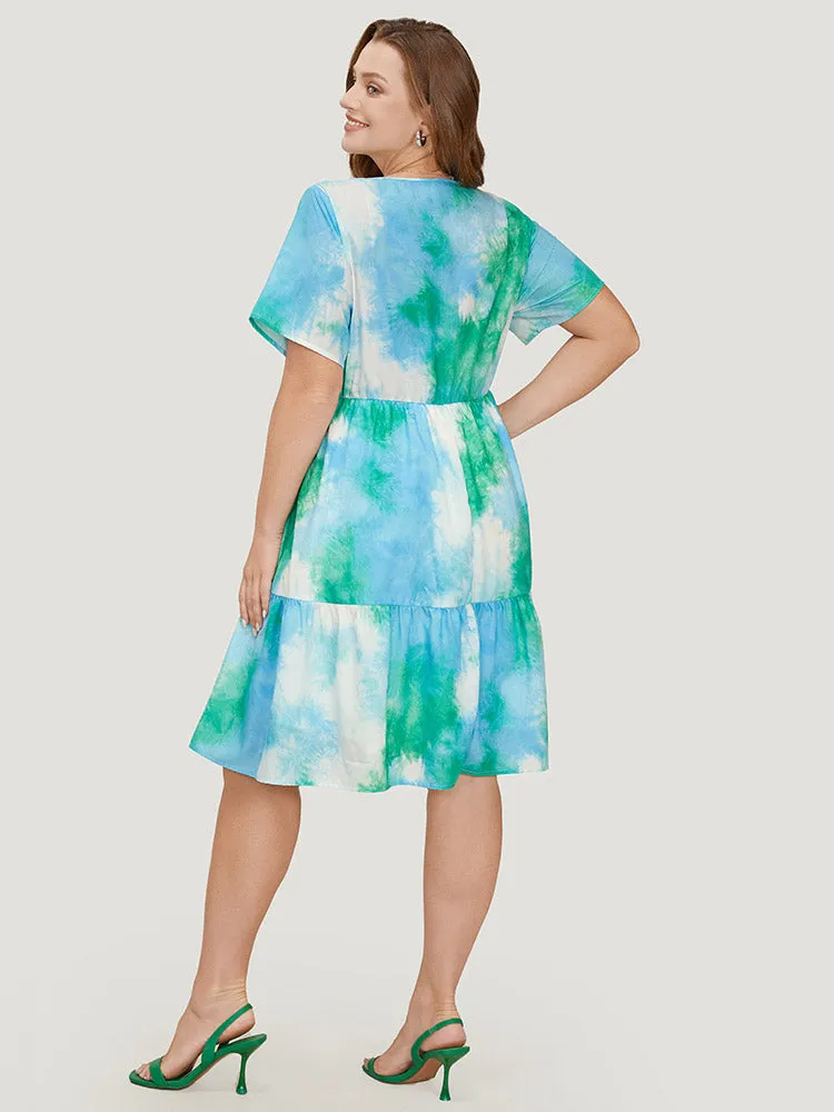 Tie Dye Crew Neck Pocket Ruffle Tiered Dress sold by Bloomchic product image thumbnail 2