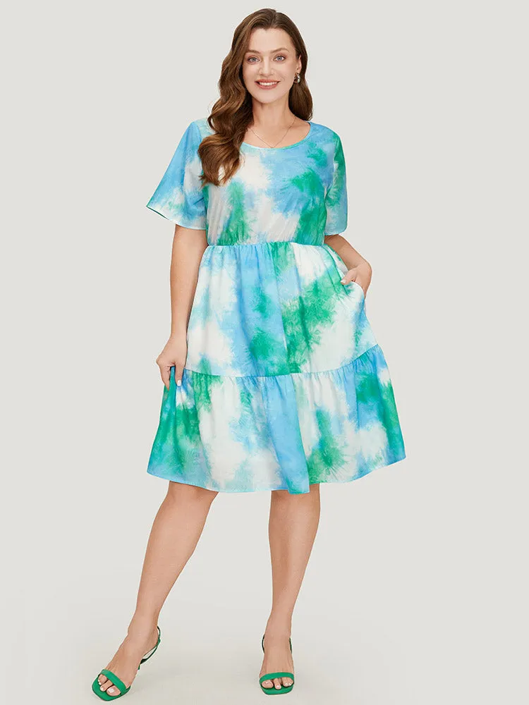 Tie Dye Crew Neck Pocket Ruffle Tiered Dress sold by Bloomchic product image thumbnail 3