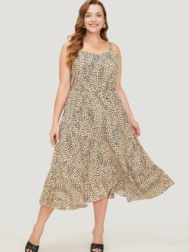 Leopard Print Flutter Hem Pocket Adjustable Straps Cami Dress sold by Bloomchic