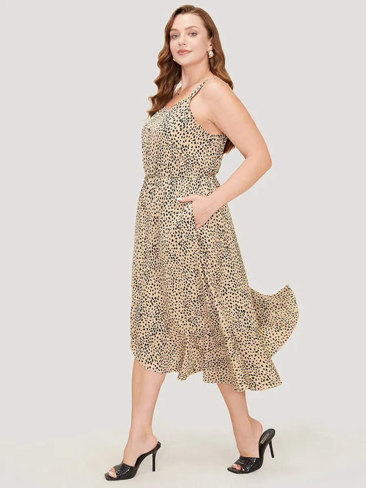 Leopard Print Flutter Hem Pocket Adjustable Straps Cami Dress sold by Bloomchic product image thumbnail 2