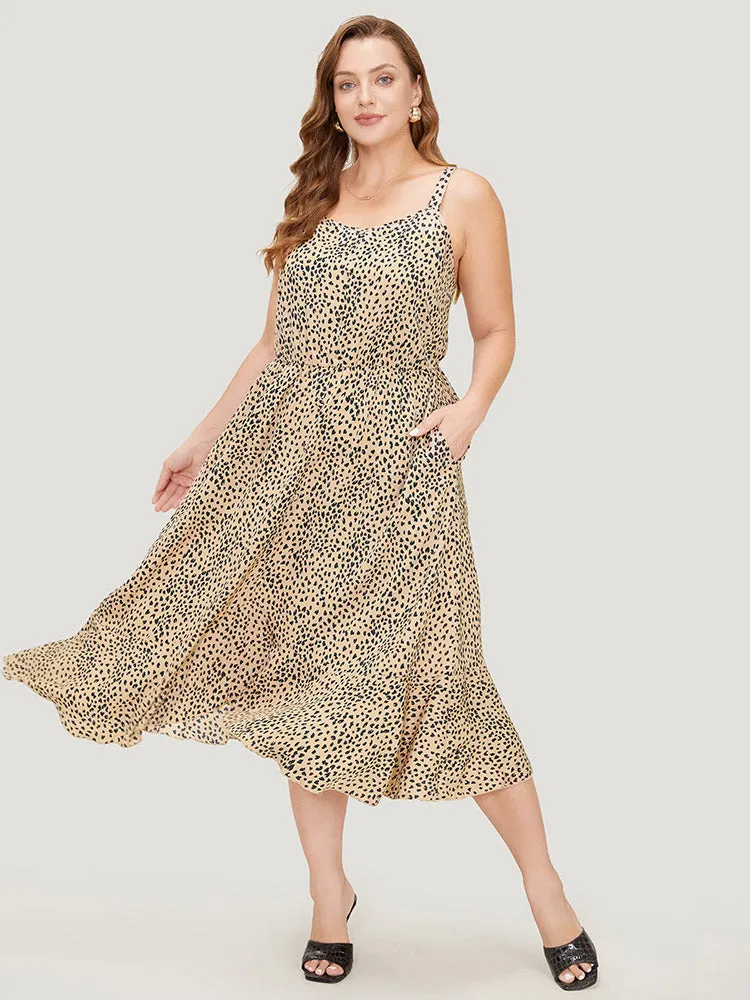 Leopard Print Flutter Hem Pocket Adjustable Straps Cami Dress sold by Bloomchic product image thumbnail 3