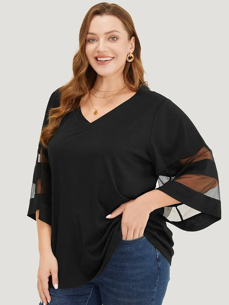 Solid Mesh Patchwork V Neck T-shirt sold by Bloomchic product image thumbnail 3