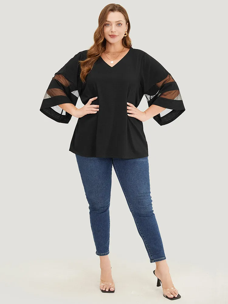 Solid Mesh Patchwork V Neck T-shirt sold by Bloomchic product image thumbnail 4